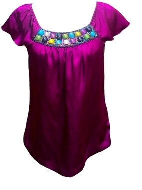Apt 9 Purple Silk Top with Colorful Stones